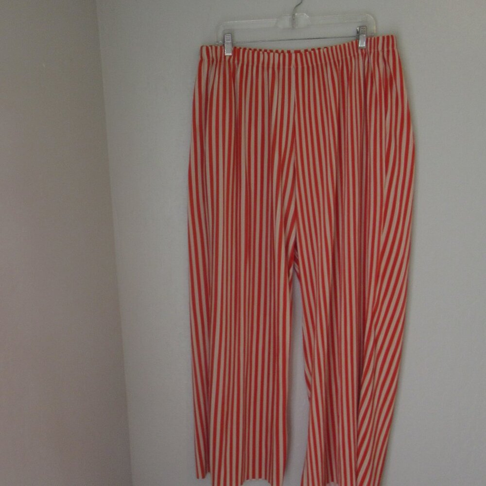 TOP SHOP Orange & Cream Wide Leg Ribbed Size 12 Elastic Waist Stripe Pants